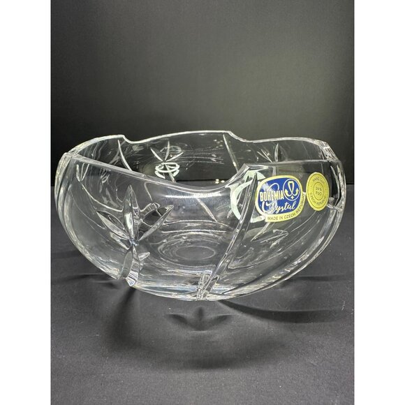 Vtg Clear Glass Bohemia Crystal Czech Cut To Clear 7" DIA Bowl Original Label - Picture 7 of 14